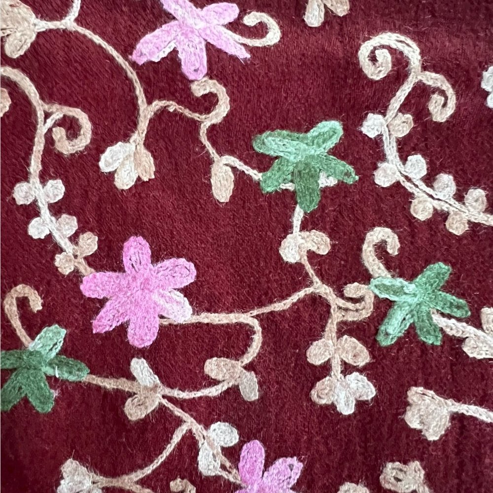 Soft, Wool Embroidered Red Scarf - handmade